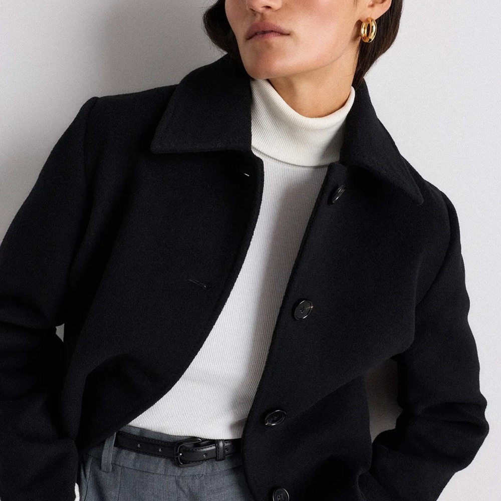 Quince Women Wool Cashmere Short Coat Black Outerwear Size M - Picture 2 of 10